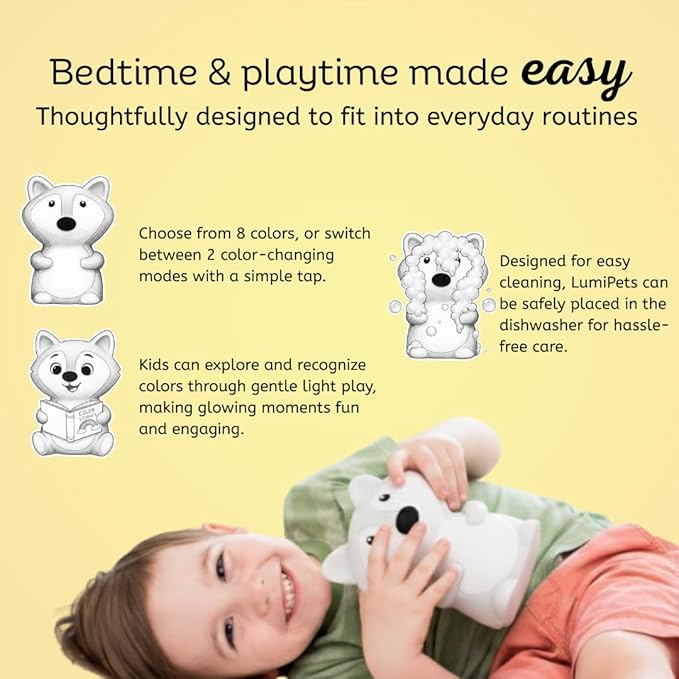 Lumipets Junior Fox Night Light, Soft Silicone Material, 8 Soothing Colors, Cordless, Easy Control, Portable
