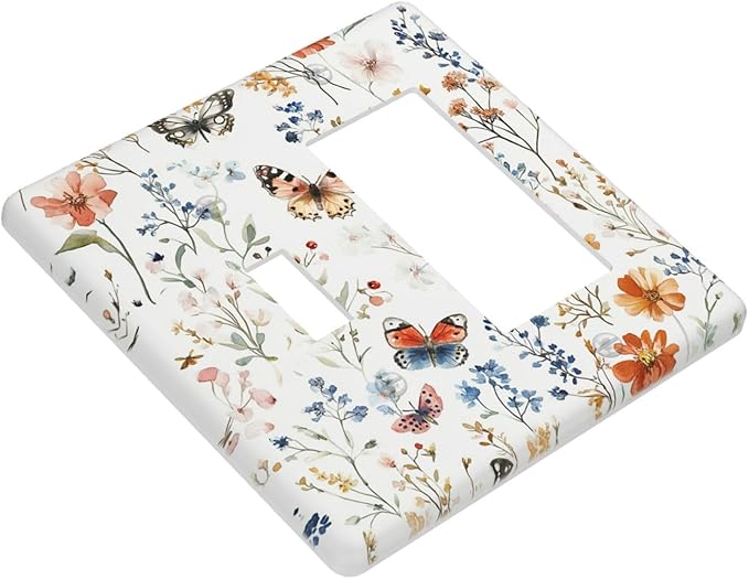 Outlet Covers Vintage Wildflowers Plants Floral 1 Toggle 1 Rocker Combination Decorative Wall Plate Electrical Switch Plates Light Switch Cover Plate For Bed Room Living Room Decor