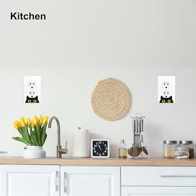 1-Gang Duplex Wall Plate, Black Cat Printed Pattern Outlet Cover, Cute Pet Lover Decor for Cat Room Bedroom Home