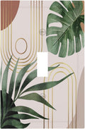 Mid Century Bohemian Modern Abstract Minimalist Boho Neutral Art Vintage Leaves Arch 1-Gang Outlet Light Switch Plate Decorative Single Toggle Face Wall Plate Electrical Receptacle Cover Large Size