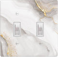 White Gold Gray Marble 2-Gang Double Toggle Switch Plate, Modern Decorative Wall Plate for Home, Living Room, Bedroom & Bathroom