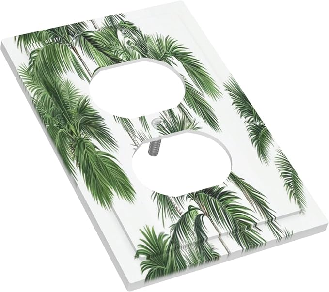 Outlet Covers Palm Trees Tropical Green Plant Palm Leaf 1 Gang Duplex Light Switch Cover Decorative Switch Plates Electrical Receptacle Faceplate Wall Plate For Bed Room Bathroom Decor