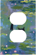 Decorative Outlet Covers Cute Black Cat Water Lily Pond Watercolor 1 Gang Duplex Light Switch Cover Plate Electrical Switch plates WallPlates Socket Covers for Kids Room Nursery Decor