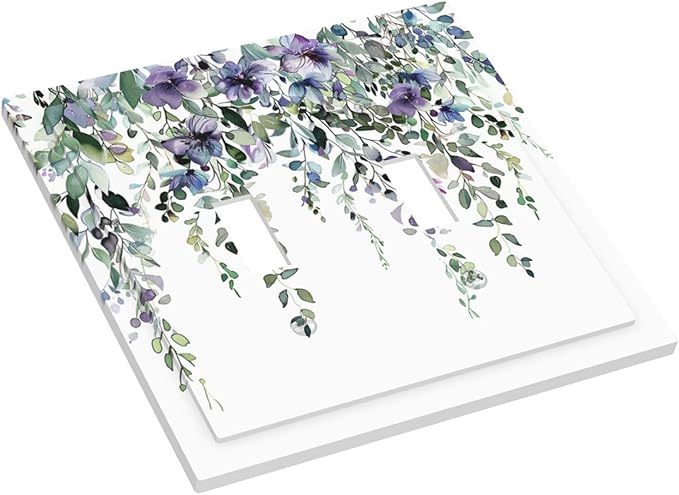 Light Switch Cover Plate Blue Purple Eucalyptus Leaves Boho Botanical 2 Gang Double Toggle Decorative Switch Plates Plug Cover Wall Plates Electrical Faceplate for Bathroom Home Decor