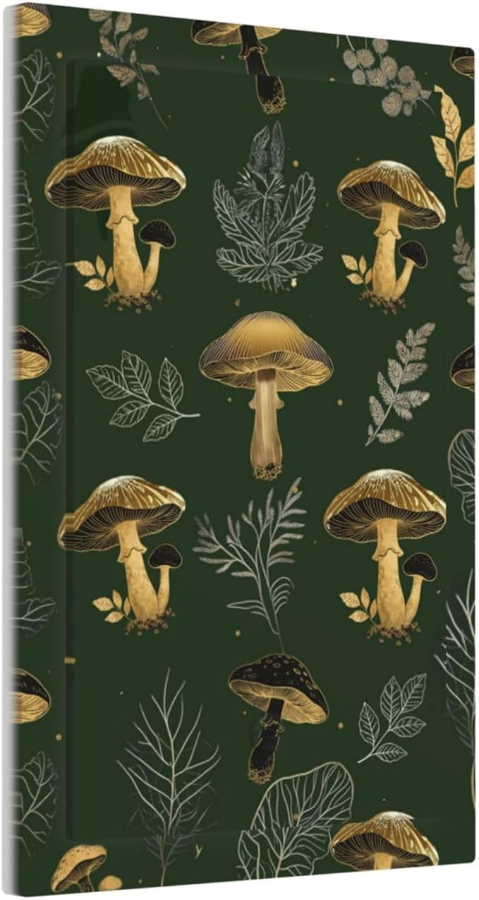 Decorative Light Switch Cover Plate Cute Gold Mushtroom Green Plant Leaf 1 Gang No Device Single Blank Outlet Covers Wall Plates for Electrical Outlets Faceplate for Bedroom Home Decor