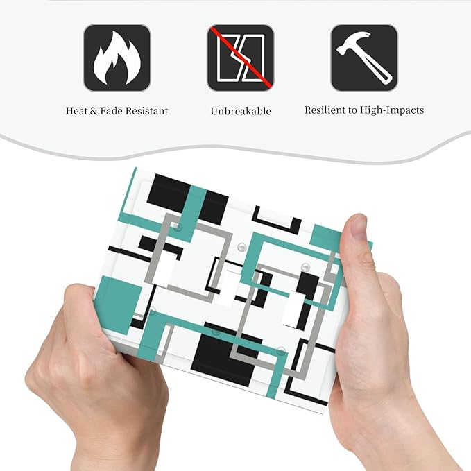Geometric Turquoise Black Gray Modern Abstract Boho Decorative Switch Plates 3 Gang Wall Plate Triple Toggle Light Switch Cover Faceplate Electrical Wall Panels for Office Nursery Decor
