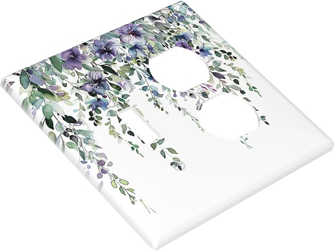 Outlet Covers Blue Purple Eucalyptus Leaves Boho Botanical 2 Gang Decorative Switch Plates 1 Toggle Duplex Combo Light Switch Cover GFCI Socket Cover WallPlates for Bathroom Home Decor
