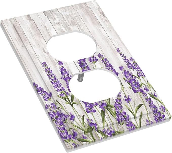 Purple Lavender Rustic Wooden Flowers Floral Plant Outlet Covers 1 Gang Duplex Light Switch Cover Decorative Switch Plates Electrical Receptacle Faceplate Wall Plate for Farmhouse Living Room Decor