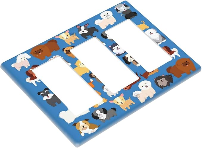 Cute Animal Dogs Puppy Decorative Outlet Cover Triple Rocker Light Switch Plate Cover Electricity Receptacles Plates For Home Kitchen Living Bedroom 6.57 * 4.65
