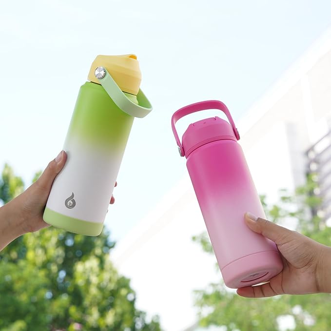 BJPKPK Water Bottle with Straw Lid, 24oz Vacuum Insulated Water Bottles, Metal Stainless Steel Thermo for Sports, Travel, BPA Free Leak Proof Thermo, Cups, Flasks, Tumblers,Green