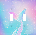 Mermaid 2 Gang Light Switch Cover Rainbow Tail Scales Jelly Fish Double Toggle Wall Plate Decorative Electrical Switchplate Covers for Nursery Girls Boys Room Kids Room Decor