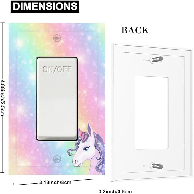Rainbow Unicorn Single Rocker Switch Cover - 1-Gang Standard US Size Pastel Galaxy Sparkle Light Switch Covers, Magical Fantasy for Boys & Girls Bedroom