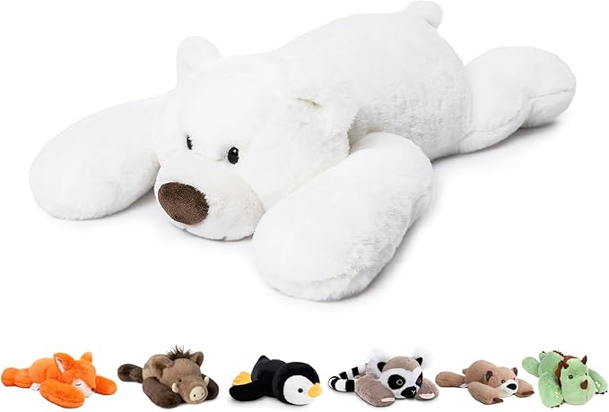 Niuniu Daddy Polar Bear Weighted Stuffed Animals for Kids & Adults, 20" | 3.3lb Large Weighted Plushies Pillow for Sleeping and Calming, Cute Lying Plush Toy Huggable Gift for Everyday Comfort
