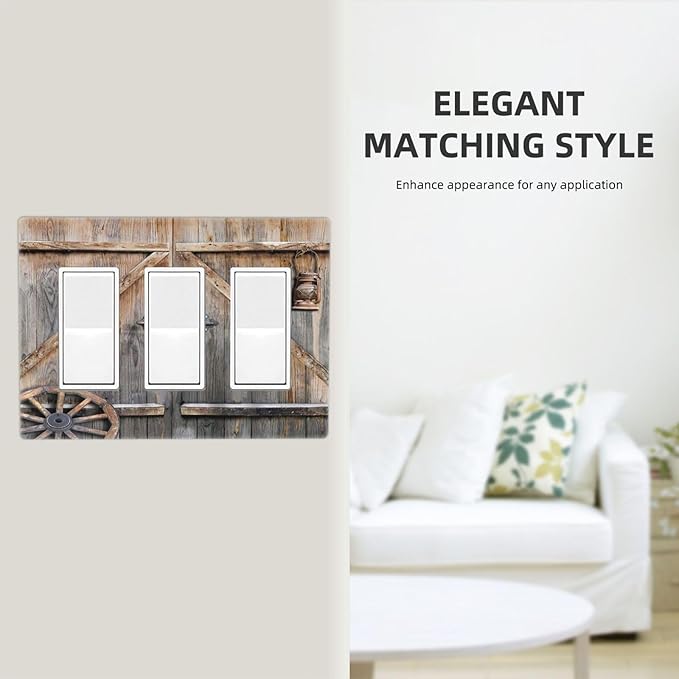 Wood Garage Barn Door Cabin 3 Gang Triple Rocker/Decorator Light Switch Wall Plate Cover Decorative Gfci Electrical Faceplate Switchplate Room Decorate