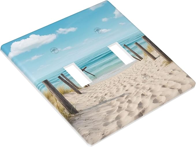 Ocean Beach Sand Clouds 2-Gang Double Toggle Switch Plate, Coastal Beach Wall Plate for Home, Beach House, Bathroom & Sunroom
