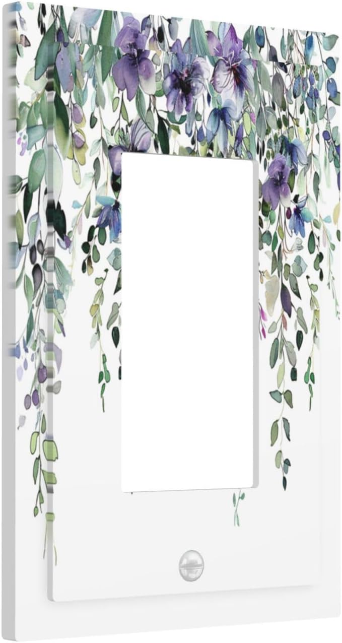 Light Switch Cover Plate Blue Purple Eucalyptus Leaves Boho Botanical 1 Gang Outlet Covers Single Rocker Decorative Switch plates Electrical Wall Plates GFCI Receptacle for Bathroom Home Decor