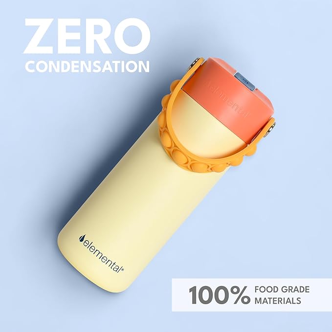 Elemental Insulated Kids Water Bottle, Stainless Steel Water Bottle with Straw Lid & Pop-It Handle, Leak-Proof Water Bottles for School, Boys or Girls, Travelling and Sports, 18oz - Peach Sand