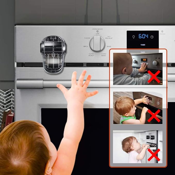 EUDEMON Child Safety Heat-Resistant Oven Door Lock, Oven Front Lock for Kids Easy to Install, Use Adhesive,No Screws or Drill (1 Pack,Clear-Black)(ONLY for Flat Surface)