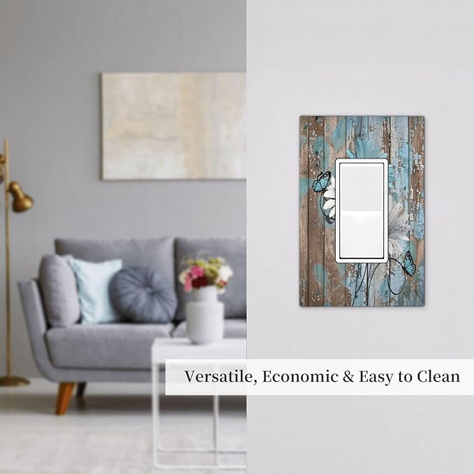Decorative Outlet Covers Rustic Flower Teal Turquoise Daisy Butterfly 1 Gang Single Rocker Light Switch Cover Plate Wall Plates Gfci Faceplate For Farmhouse Cabin Decor