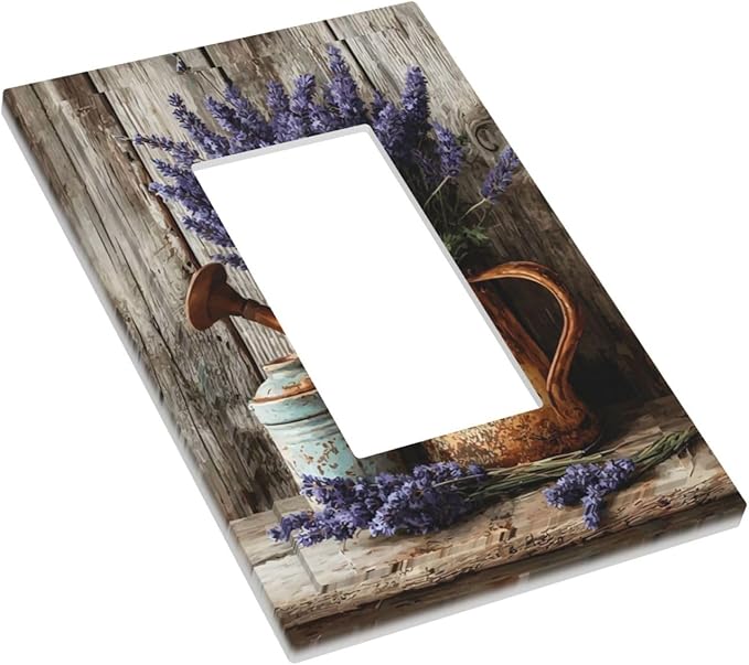 Rustic Flowers Lavender Purple Floral Oil Painting Decorative Outlet Covers 1 Gang Single Rocker Light Switch Cover Plate Wall Plates GFCI Faceplate for Farmhouse Bedroom Decor