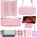 GUTIAL Accessories Bundle for Nintendo Switch OLED - Cute Kawaii NS OLED Accessories kit for Grils Boys Kids with Carrying Case, Cartoon Dockable Cover Case, Screen Protector, Stand - Pink