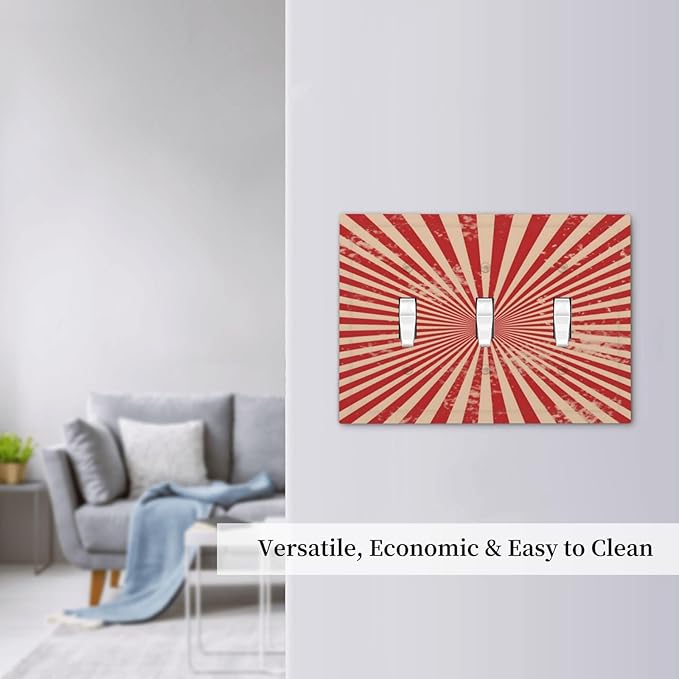 Retro Circus Sparkling Red White Lines Mid Century Decorative Switch Plates 3 Gang Wall Plate Triple Toggle Light Switch Cover Faceplate Electrical Wall Panels for Farmhouse Home Decor