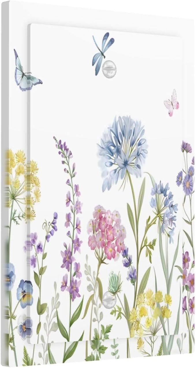 Colorful Wildflowers Dragonfly Lavender Butterfly Insect Light Switch Cover Plate 1 Gang No Device Blank Electrical Wall Plates Faceplate Decorative Switch Plate Covers for Bedroom Living Room Decor