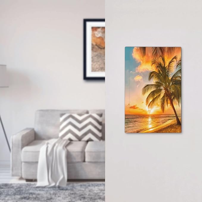 Decorative Light Switch Plate Covers Tropical Beach Ocean Palm Trees Island Hawaiian Sunset Sea Waves Scenery 1 Gang No Device Single Blank Outlet Covers Wall Plate Light Switch Cover Plate
