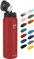 Fanhaw 32 oz Insulated Stainless Steel Water Bottle with Straw Lid, Leakproof Sports Bottle for Men, Women & Teens (Red)