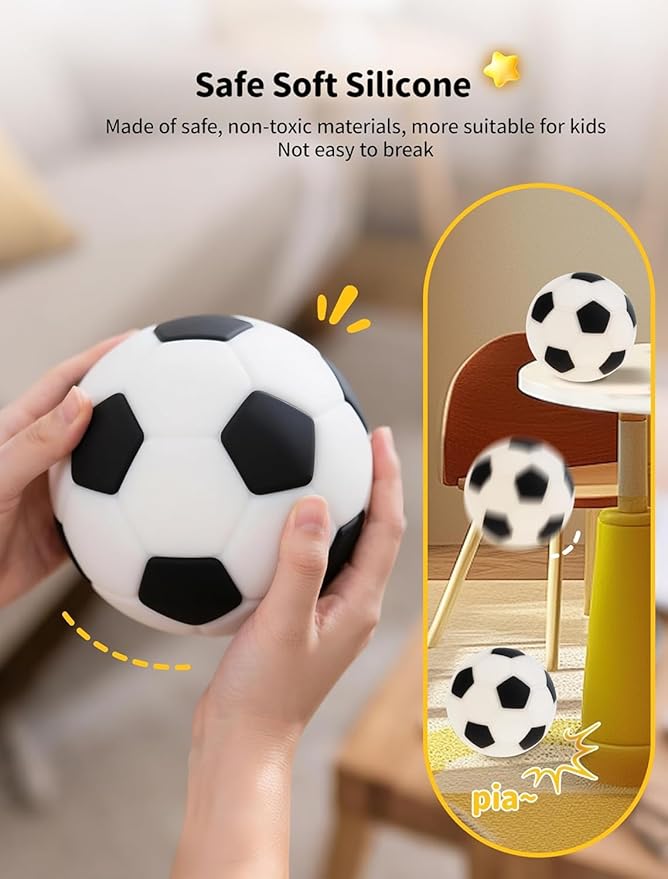 Soccer Night Light for Kids, Rechargeable Touch Lamp, Silicone Soccer Ball Lamps, Cute Glowing Football Night light, Portable Nursery Night Lights, Gifts for Boys Gilrs Soccer Lover, Room Decor