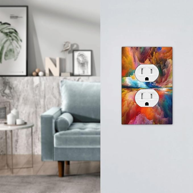 Light Switch Cover Plate Iridescent Abstract Colorful Clouds 1 Gang Duplex Outlet Covers Rainbow Decorative Switch plate Electrical Wall Plates Receptacle Cover for Bathroom Home Decor