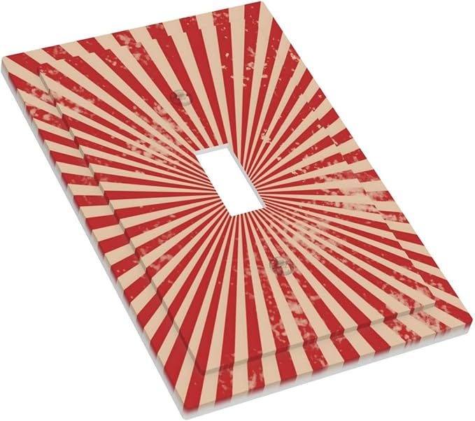 Retro Circus Sparkling Red White Lines Mid Century Decorative Light Switch Cover 1 Gang Single Toggle Device Electrical Faceplate Switchplates Decorator Outlet Wall Plate for Farmhouse Home Decor