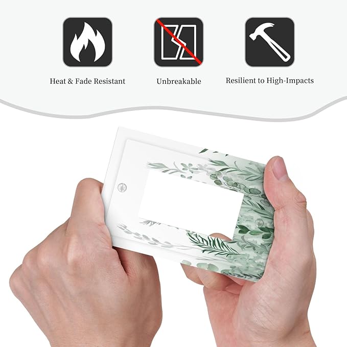 Watercolor Green Leaf Rustic Plant Eucalyptus Flowers Decorative Outlet Covers 1 Gang Single Rocker Light Switch Cover Plate Wall Plates GFCI Faceplate for Bed Room Living Room Decor