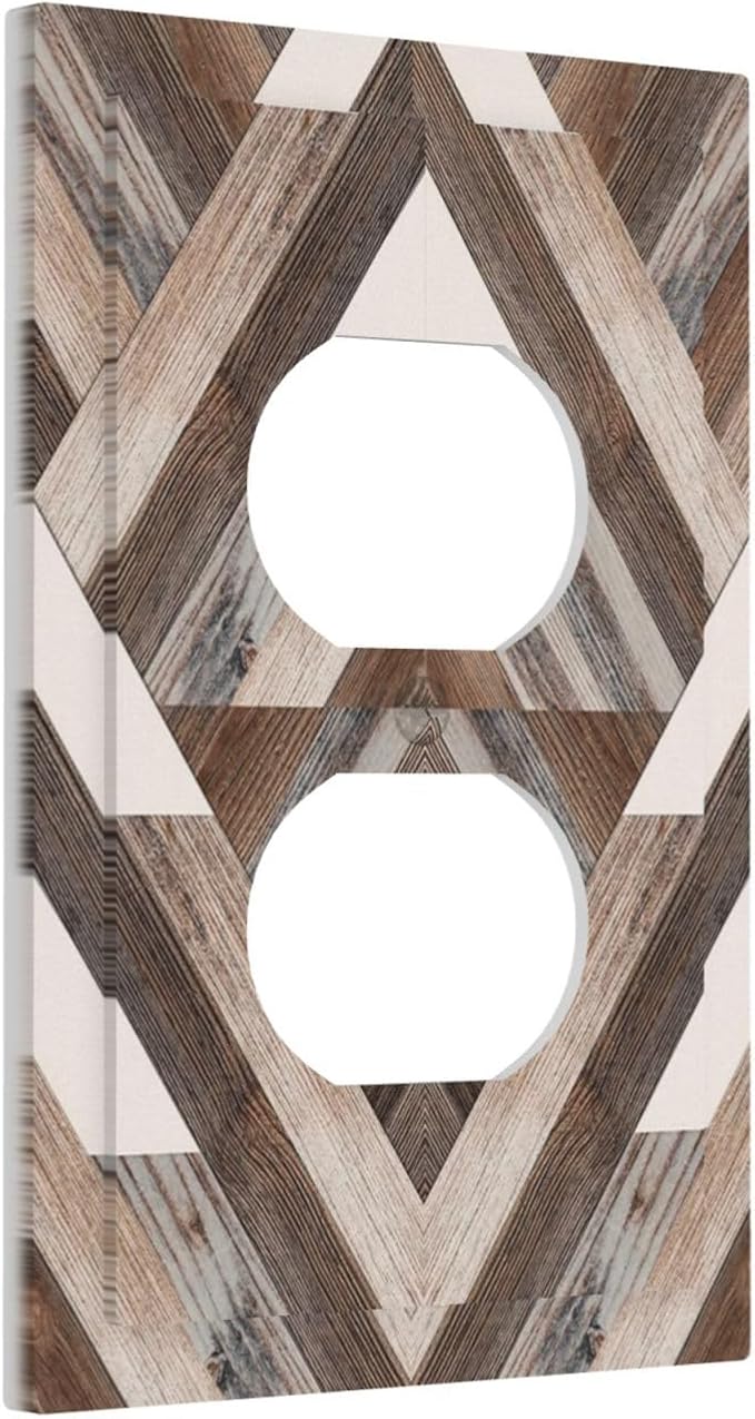 Polygon Collage Abstract Shapes Rustic Wood Panel Print Outlet Covers 1 Gang Duplex Light Switch Cover Decorative Switch Plates Electrical Receptacle Faceplate Wall Plate for Farmhouse Bedroom Decor