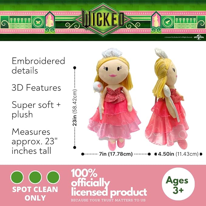 Wicked Movie Glinda The Good Witch Plush Cuddle Pillow, Super Soft & Cozy, (Officially Licensed Product) By Franco Collectibles