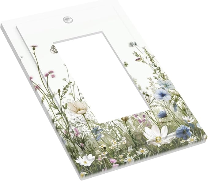 Colorful Wildflowers Daisy Plant Butterfly Floral Decorative Outlet Covers 1 Gang Single Rocker Light Switch Cover Plate Wall Plates GFCI Faceplate for Bed Room Living Room Decor