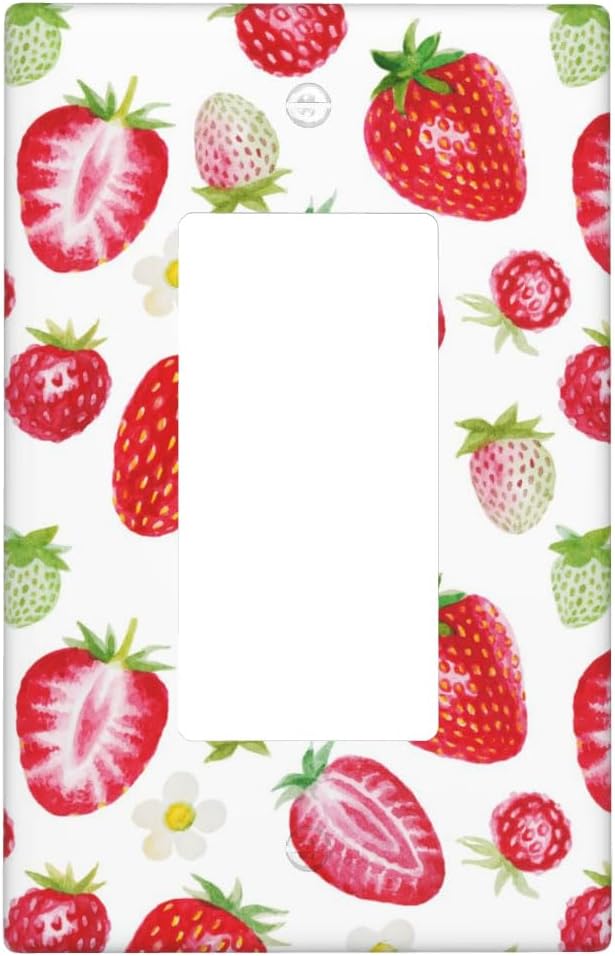 Watercolor Strawberries 1-Gang Rocker Wall Plate, Red Strawberry Switch Plate for Kitchen, Dining Room, Living Room & Sunroom