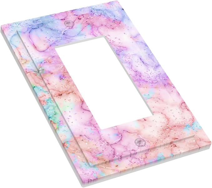 Decorative Switch Plate Covers Cute Marble Texture 1 Gang Single Decora GFCI Device Light Switch Cover Pink Purple Gold Abstract 1 Rocker Outlet Wall Plate Faceplate for Kids Girls Nursery Home Decor