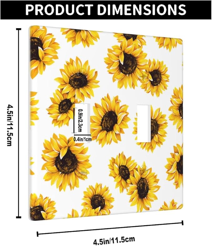 Sunflower Double Toggle Light Switch Cover Yellow Floral Flowers in White Sunflowers Wall Plate Covers 2-Gang Toggle Switch Plates Home Decorative Office