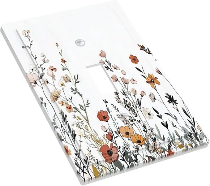 Decorative Light Switch Cover Vintage Wildflower Colorful Plants Floral 1 Gang Single Toggle Device Electrical Faceplate Switchplates Decorator Outlet Wall Plate For Bed Room Living Room