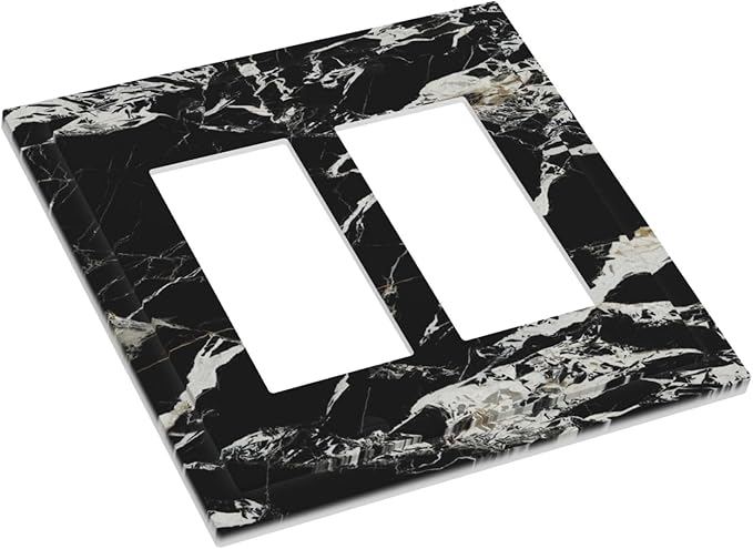 Black Marble Patterns Low Key Luxurious Decorative Outlet Covers 2 Gang Double GFCI Rocker Electrical Wall Panels Light Switch Cover Plate for Bathroom Kitchen Decor