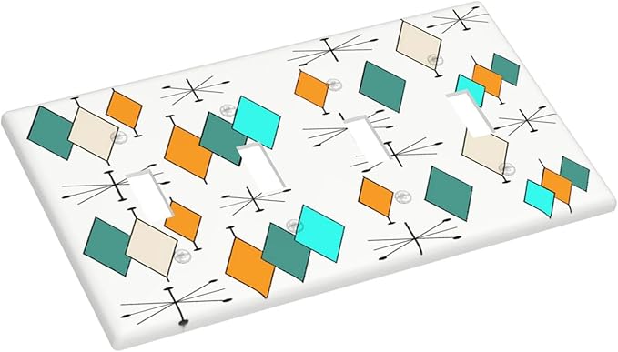 60S Retro Geometry Abstract Art Decorative 4-Gang Quad Toggle Light Switch Wall Plate Cover, Modern Minimalist Mid Century Boho Quadruple Toggle Device Switches Wall Plate Outlet Covers Standard Size
