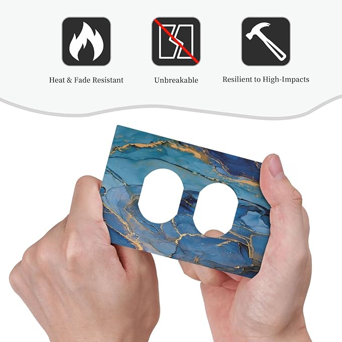Blue Marble 1 Gang Outlet Plate Duplex Decorative Electrical Receptacle Modern Ombre Watercolor Ink Art Outlet Covers Lightswitch Faceplate 5" X 3"