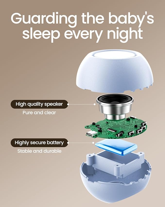 CHICWAY 2026 Mom's Choice Awards, Portable Sound Machine for Baby Adult, AI Cry Detection, 18 Soothing Sound, Bluetooth Rechargeable White Noise Machine for Home Office Travel, Nursery Light, Blue