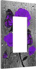 Purple Rose Flower with Butterfly in Rainy Day 1 Gang Rocker/Decor Outlet Light Switch Wall Plate Cover Faceplate Decorative Floral Rose Faceplate Purple Rose and Butterfly Girls Bathroom Decorate