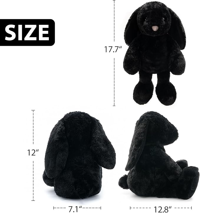 WEIGEDU Black Bunny Stuffed Animal Plush Toy with Floppy Ears, 17.7 Inch Soft Plush Rabbit Cuddle Buddy for Nursery Decor, for Boys and Girls