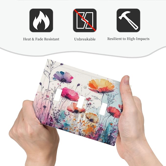 Light Switch Cover Plate Abstract Floral watercolor flowers 3 Gang Wall Plate Triple Toggle Wildflower Switch Covers Decorative Outlet Covers Electrical Switchplate for Bathroom Home Decor
