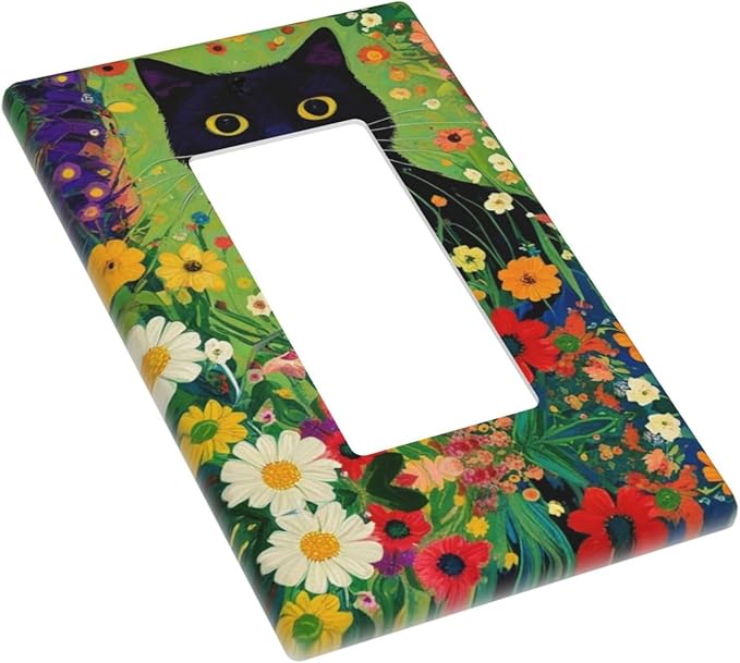 Decorative Art Light Switch Covers Cute Cat & Floral 1 Gang Rocker Outlet Wall Plate Switchplate Electrical Faceplate for Kid Home Decor