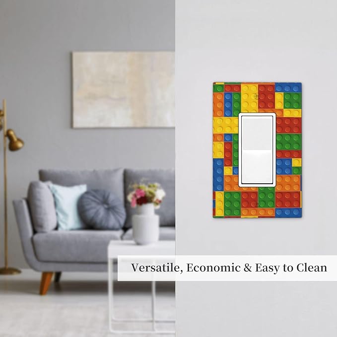 Outlet Covers Colorful Building Block 1 Gang Duplex Light Switch Cover Plate Decorative Wall Plates Electrical Switchplate Receptacle for Kids Room Home Decor（2 Pack）