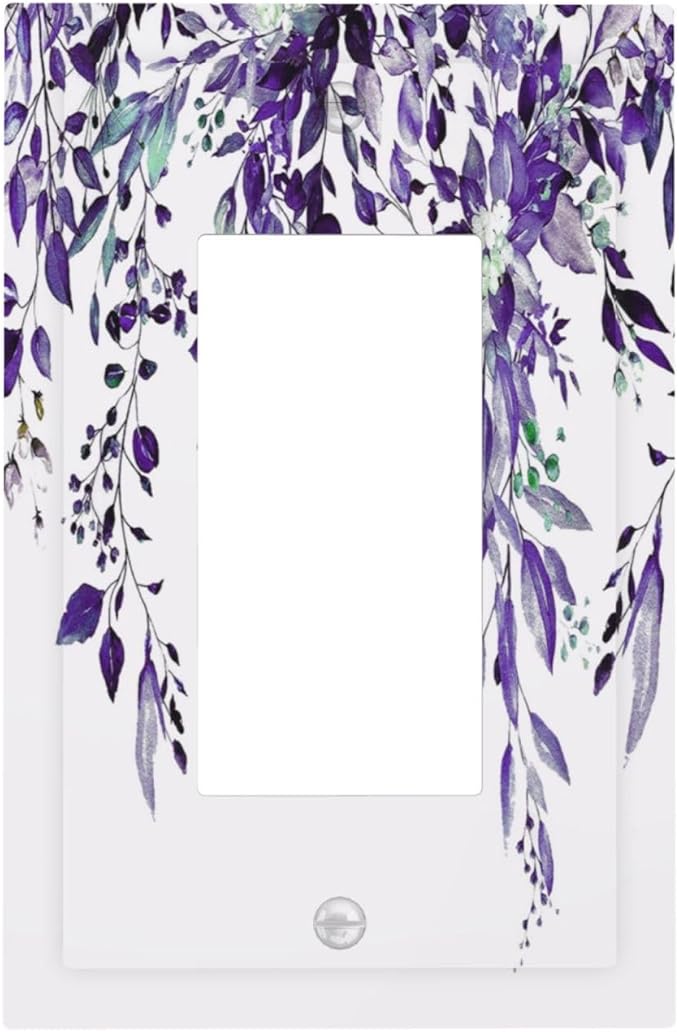 Decorative Outlet Covers Purple Eucalyptus Boho Olive Leaves Country Unique 1 Gang Single Decora GFCI Device Light Switch Covers Plate 1 Rocker Wall Plate Jumbo Switch Plate Cover
